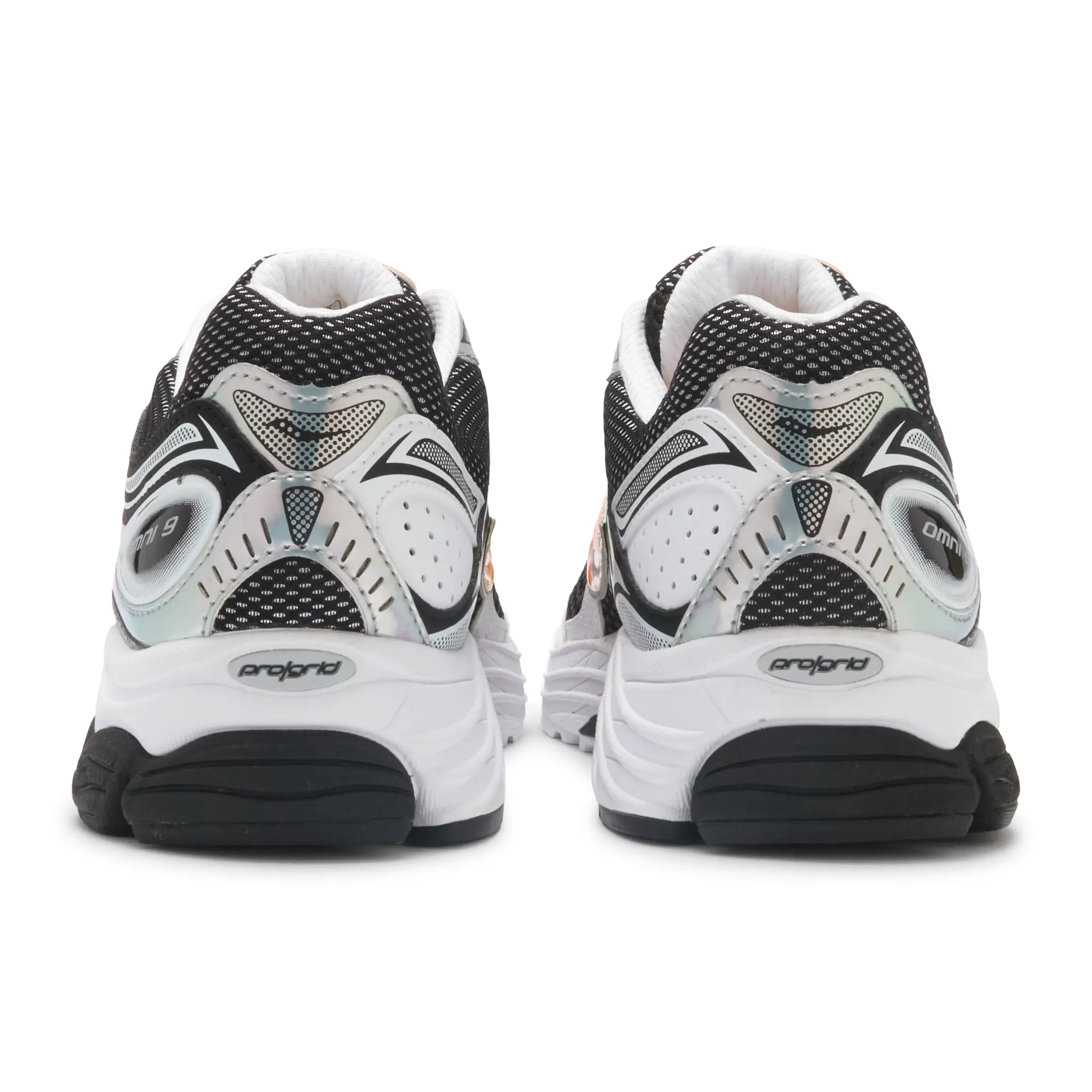 Back View of Saucony Progrid Omni 9 Speed Shades White Black Orange Vo2 S71057-2