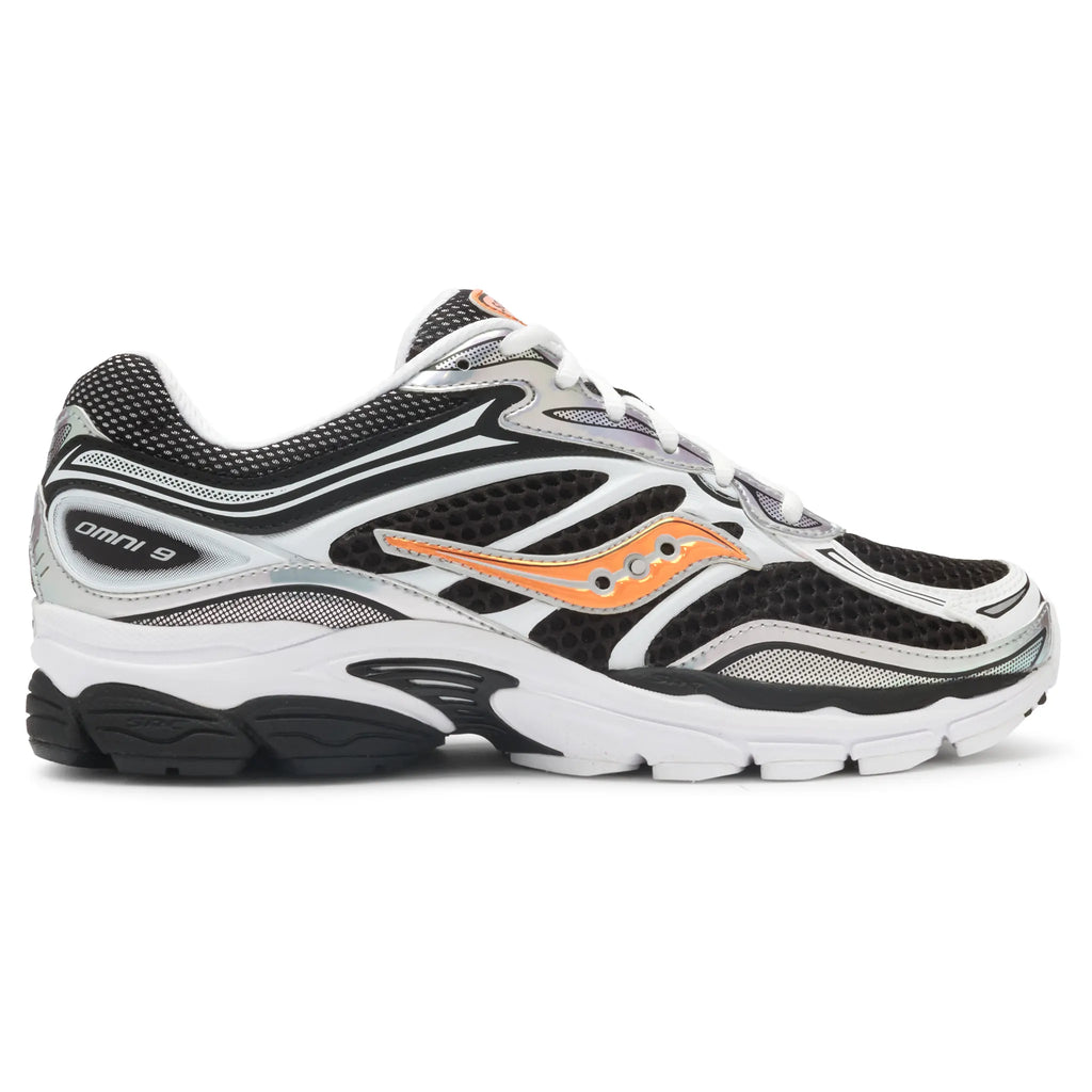 Side View of Saucony Progrid Omni 9 Speed Shades White Black Orange Vo2 S71057-2