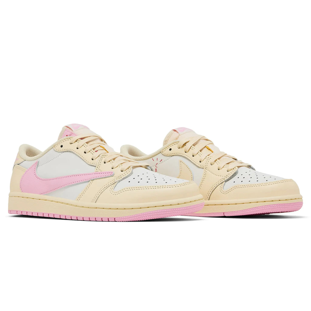 Front Side View of Travis Scott x Air Jordan 1 Low OG Shy Pink IQ7604-100